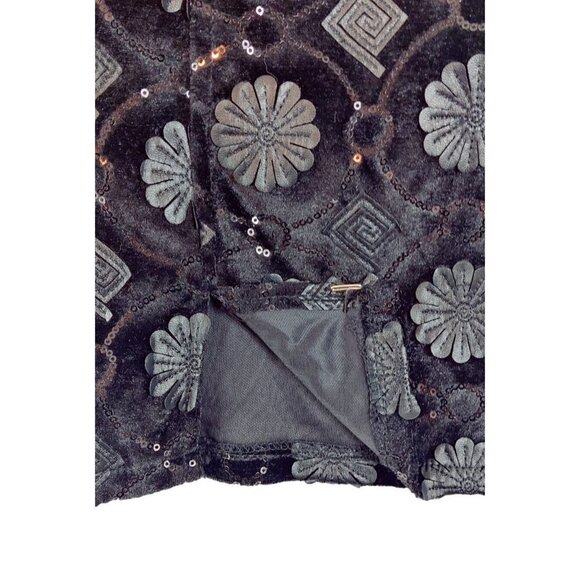 Girls Black Velvet Dress Formal Party Embellished Faux Leather Sequins Shift - Picture 6 of 9